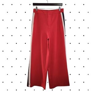 Retro style 70's Wide-Leg Red Track Pants with Side Contrast Stripes (8)